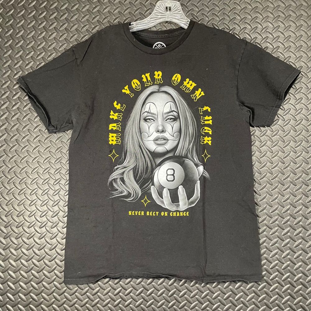 DOM Make Your Own Luck Clown Girl 8 Ball Billiards Print Black‎ Faded T Shirt M